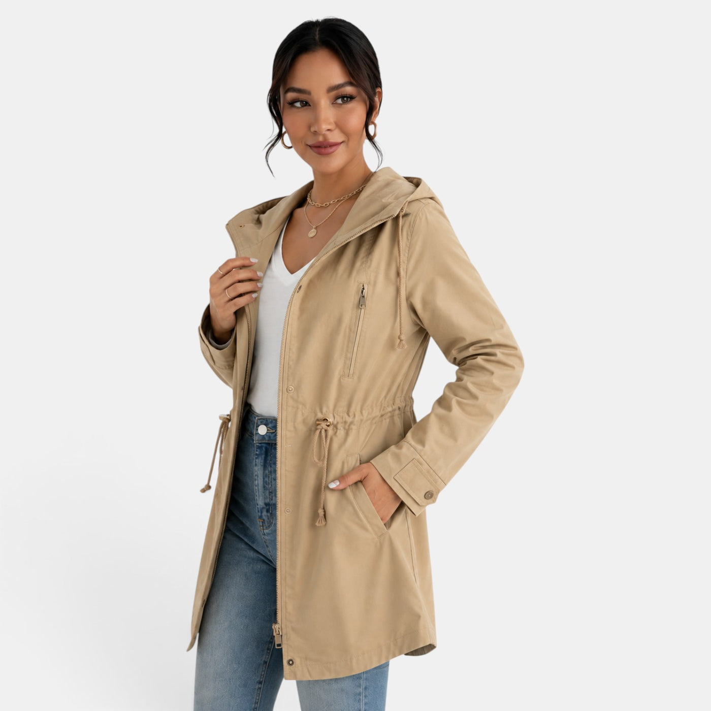 Gabardina Mujer Capucha Algodón
