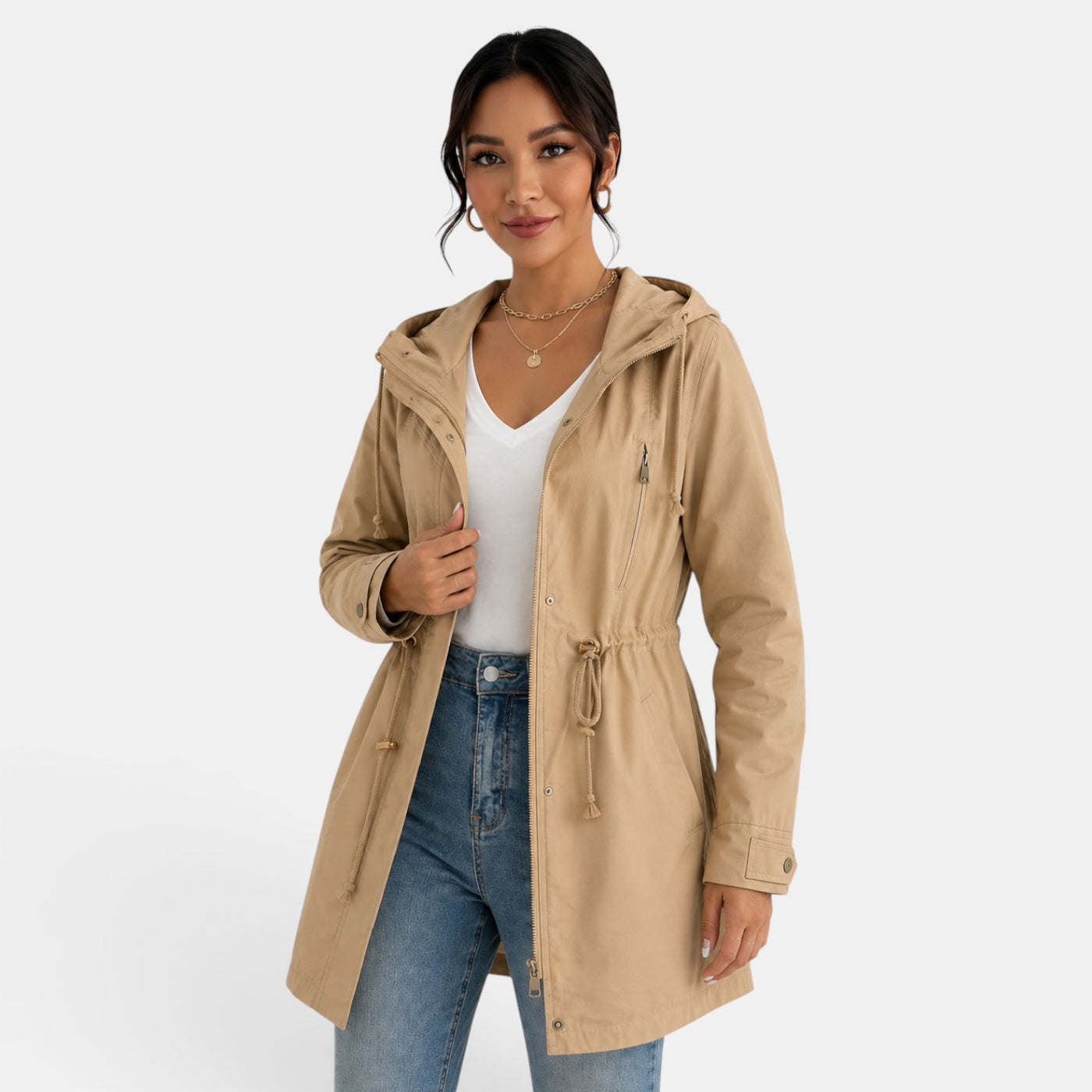 Gabardina Mujer Capucha Algodón