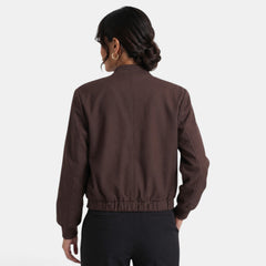 Women's Brown Short Transitional Jacket - Long Sleeve, Front Pockets