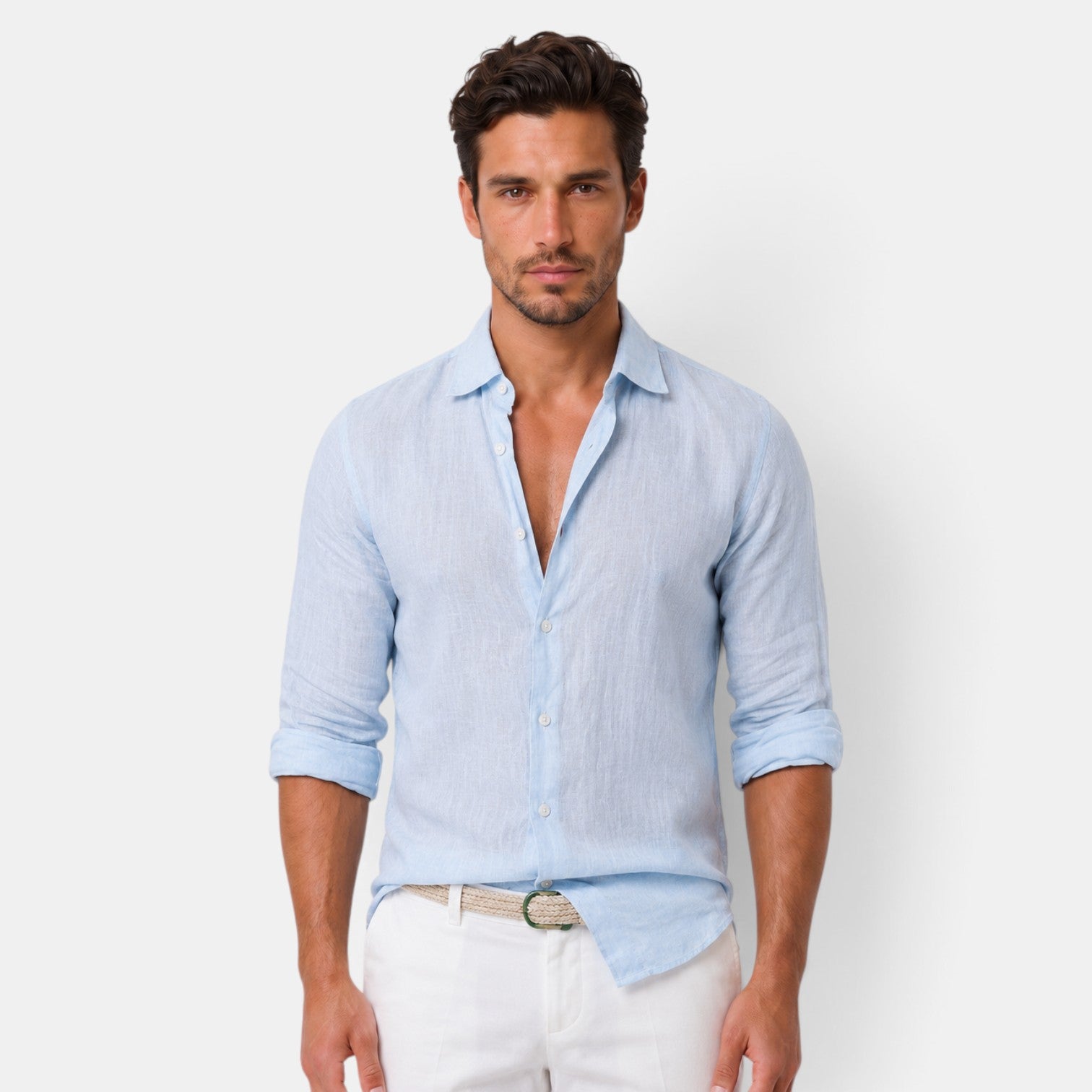 Camisa Hombre de Lino Casual Verano Manga Corta