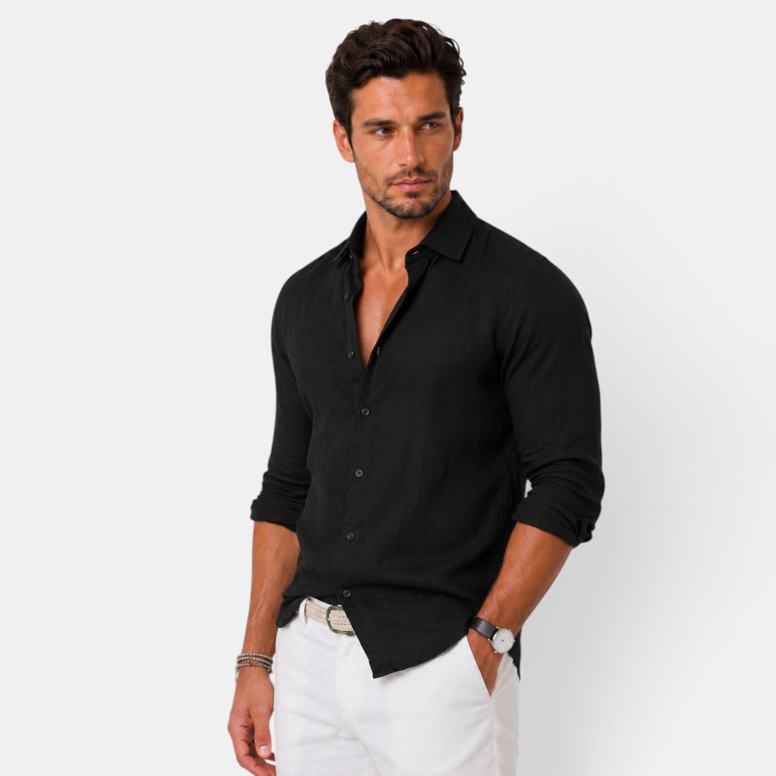 Camisa Hombre de Lino Casual Verano Manga Corta