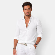 Camisa Hombre de Lino Casual Verano Manga Corta