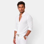 Camisa Hombre de Lino Casual Verano Manga Corta