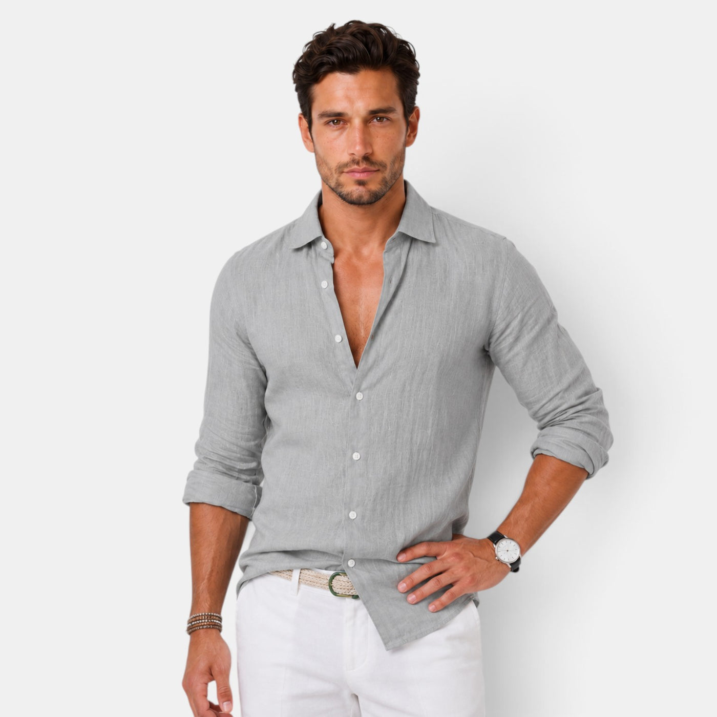 Camisa Hombre de Lino Casual Verano Manga Corta