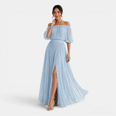 Women's Off-the-Shoulder Pleated Chiffon Maxi Dress