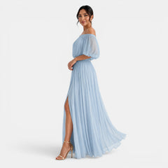 Women's Off-the-Shoulder Pleated Chiffon Maxi Dress