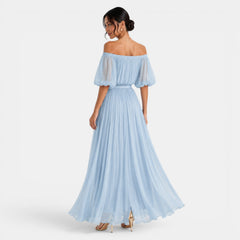 Women's Off-the-Shoulder Pleated Chiffon Maxi Dress