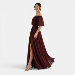 Women's Off-the-Shoulder Pleated Chiffon Maxi Dress