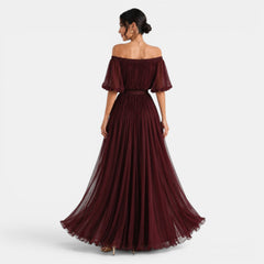 Women's Off-the-Shoulder Pleated Chiffon Maxi Dress