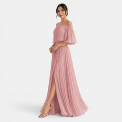 Women's Off-the-Shoulder Pleated Chiffon Maxi Dress