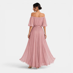 Women's Off-the-Shoulder Pleated Chiffon Maxi Dress