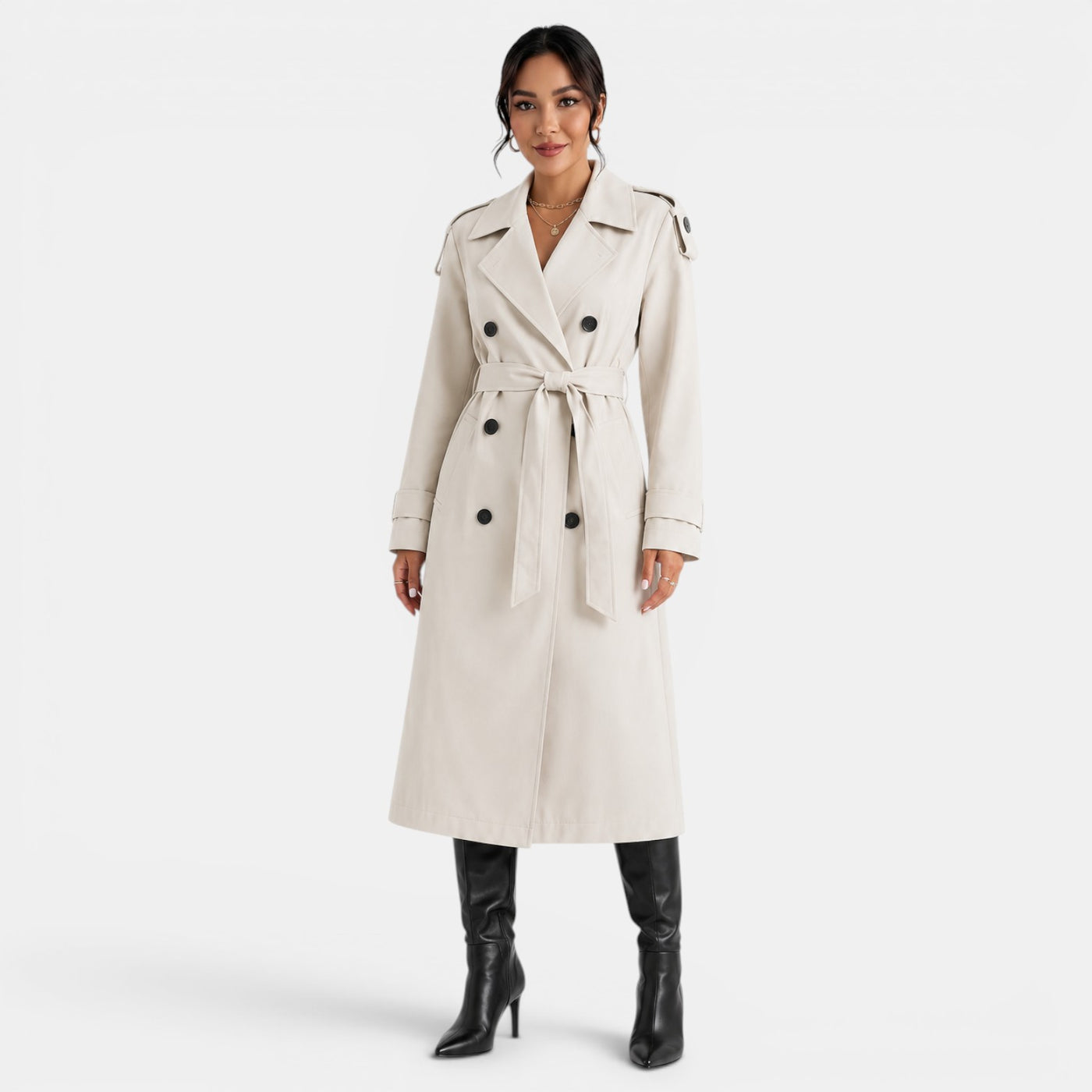 Women's Elegant Belted Trench Coat