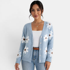 Women's Floral Knit Cardigan - Lightweight Relaxed Fit