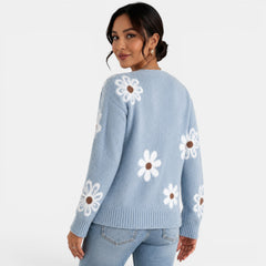 Women's Floral Knit Cardigan - Lightweight Relaxed Fit