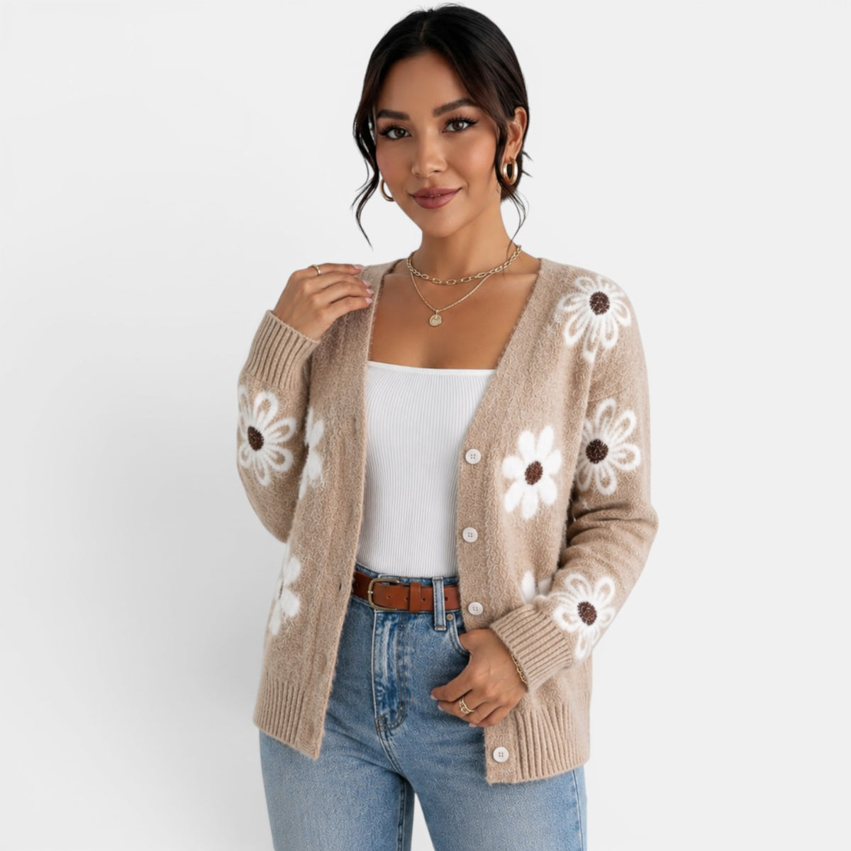 Cárdigan Punto Mujer Floral