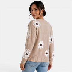 Women's Floral Knit Cardigan - Lightweight Relaxed Fit