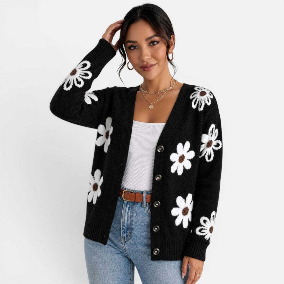 Cárdigan Punto Mujer Floral