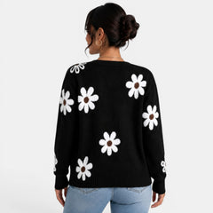 Women's Floral Knit Cardigan - Lightweight Relaxed Fit