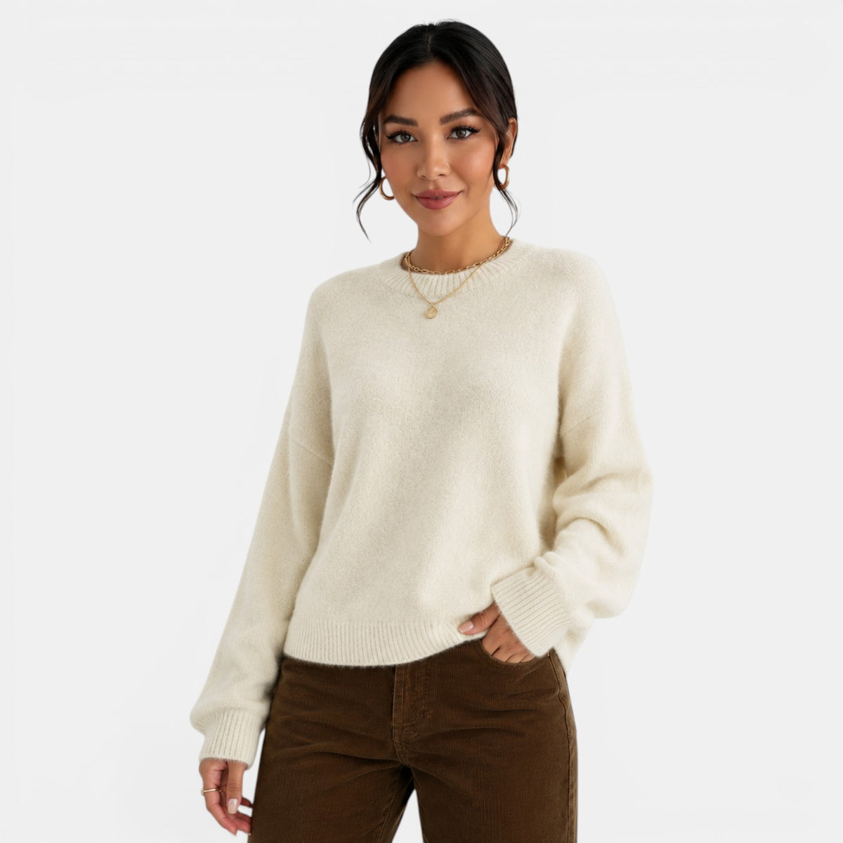 Women's Oversized Cashmere-Feel Sweater - Chunky Crew Neck