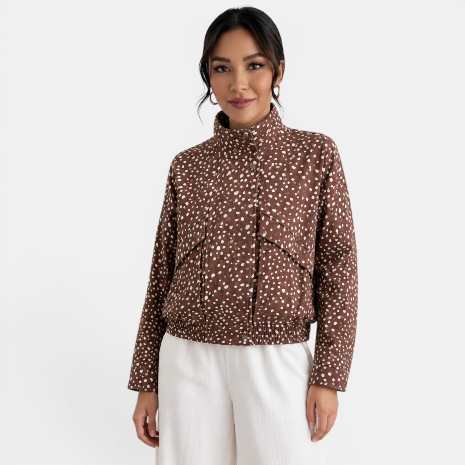Chaqueta Bomber Marrón Mujer Lunares