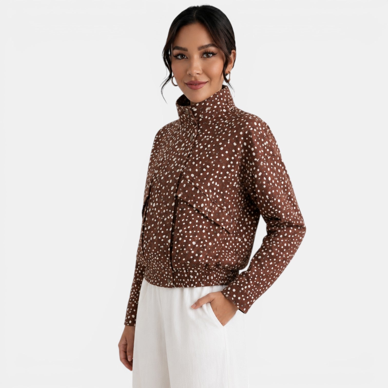 Chaqueta Bomber Marrón Mujer Lunares