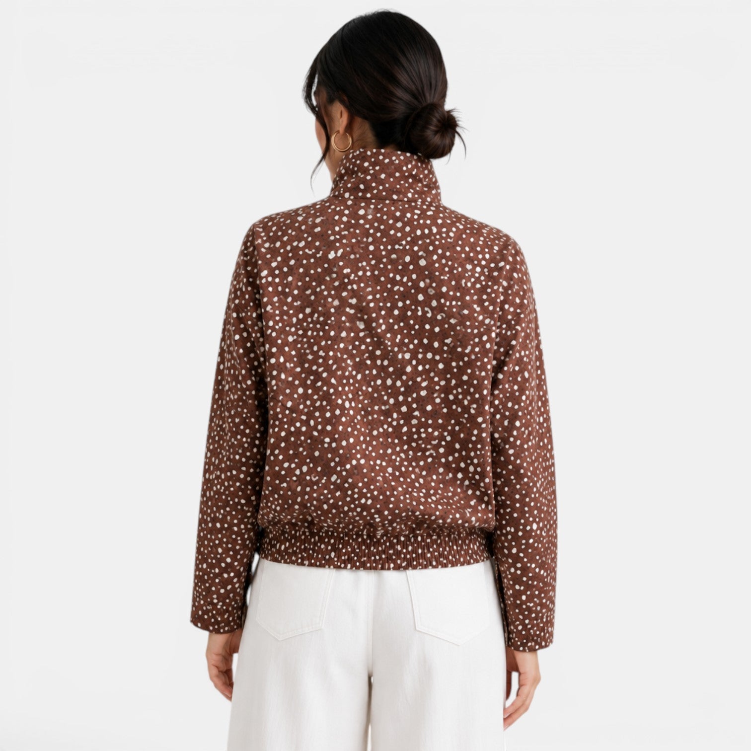 Chaqueta Bomber Marrón Mujer Lunares