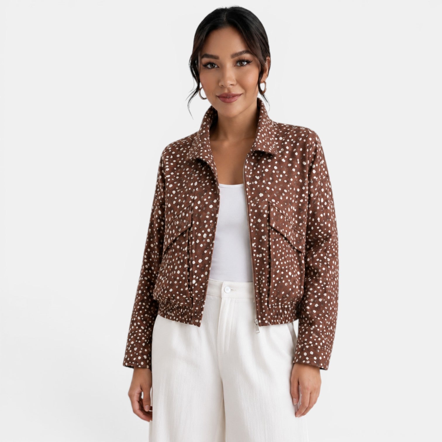 Chaqueta Bomber Marrón Mujer Lunares