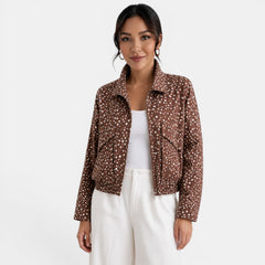 Chaqueta Bomber Marrón Mujer Lunares