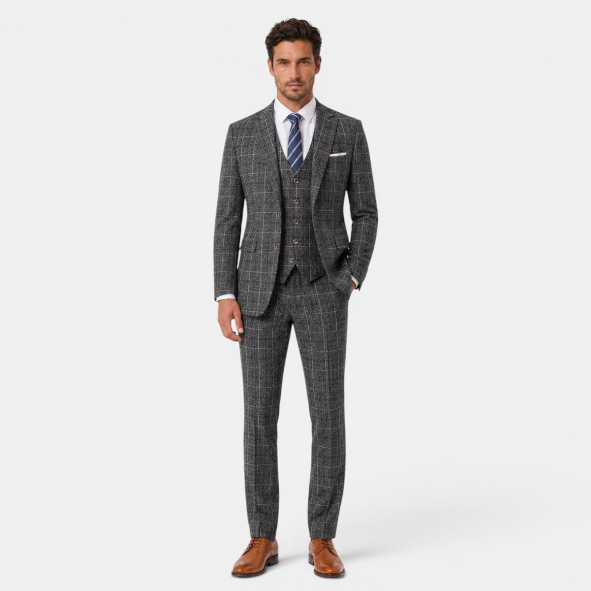 Men's Plaid 3-Piece Suit - Jacket, Vest and Pants