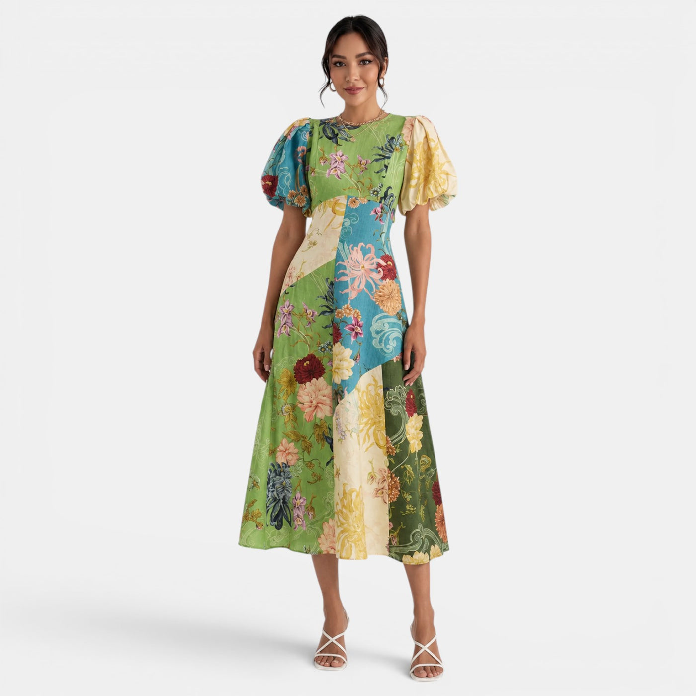 Midi Floral Linen Summer Dress