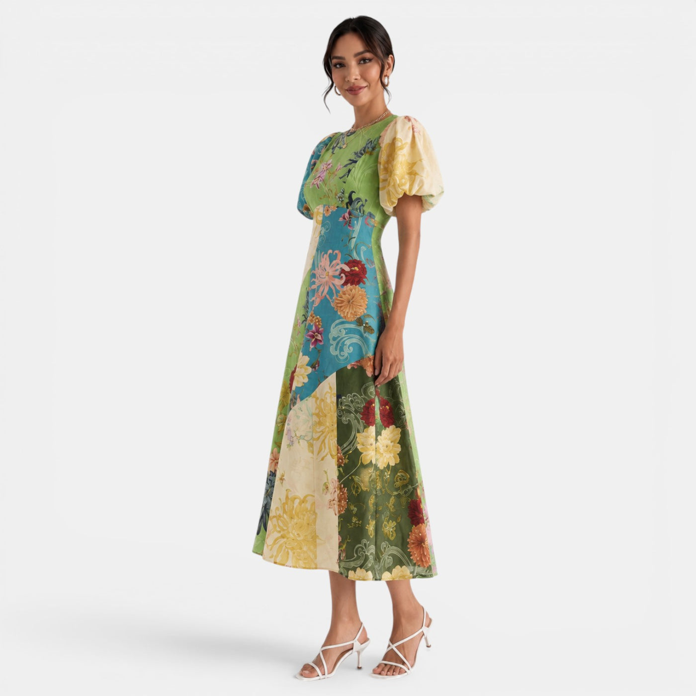 Midi Floral Linen Summer Dress
