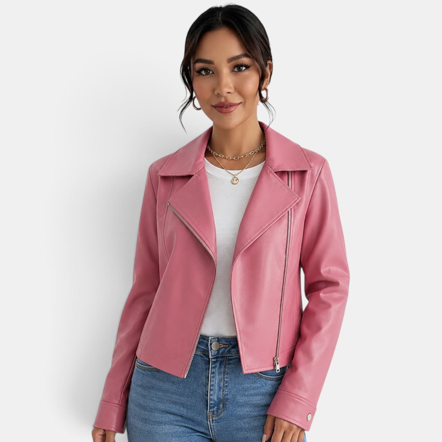 Chaqueta Piel Rosa Mujer Otoño