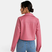 Chaqueta Piel Rosa Mujer Otoño