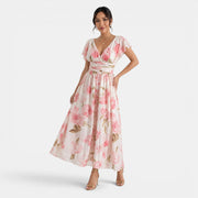 Women's Pink Floral Long Dress