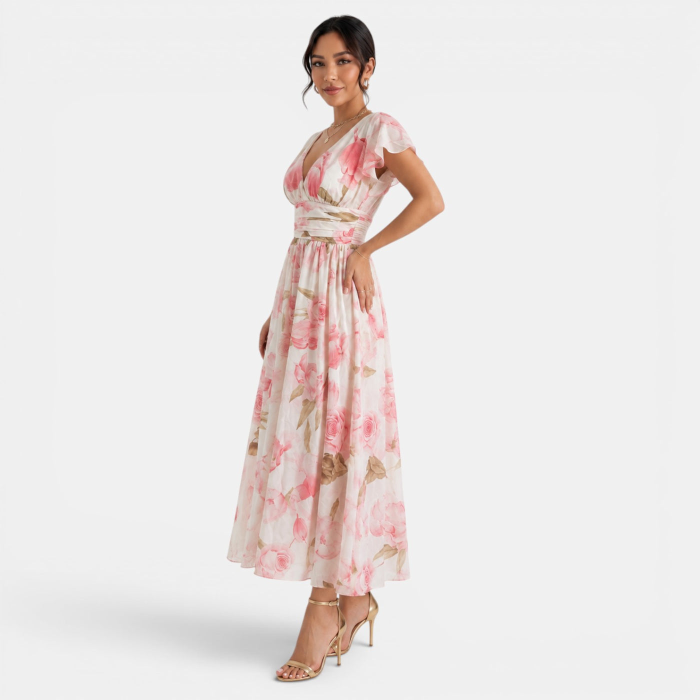 Women's Pink Floral Long Dress