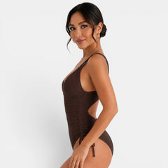 Women's V-Neck One-Piece Swimsuit - Thin Straps, Shaping Fit