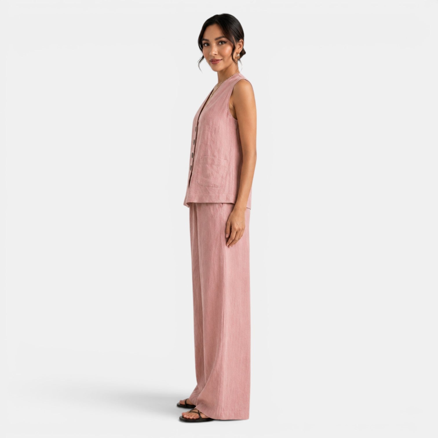Conjunto Mujer Lino Chaleco Pantalón