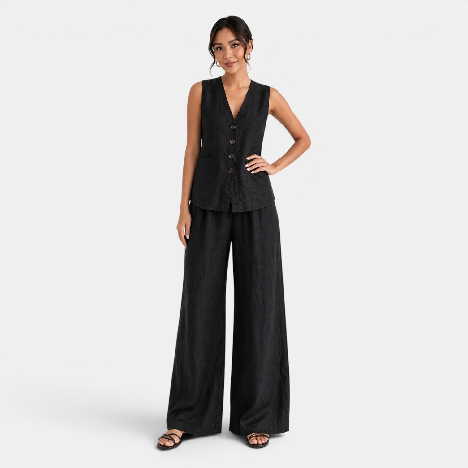 Conjunto Mujer Lino Chaleco Pantalón