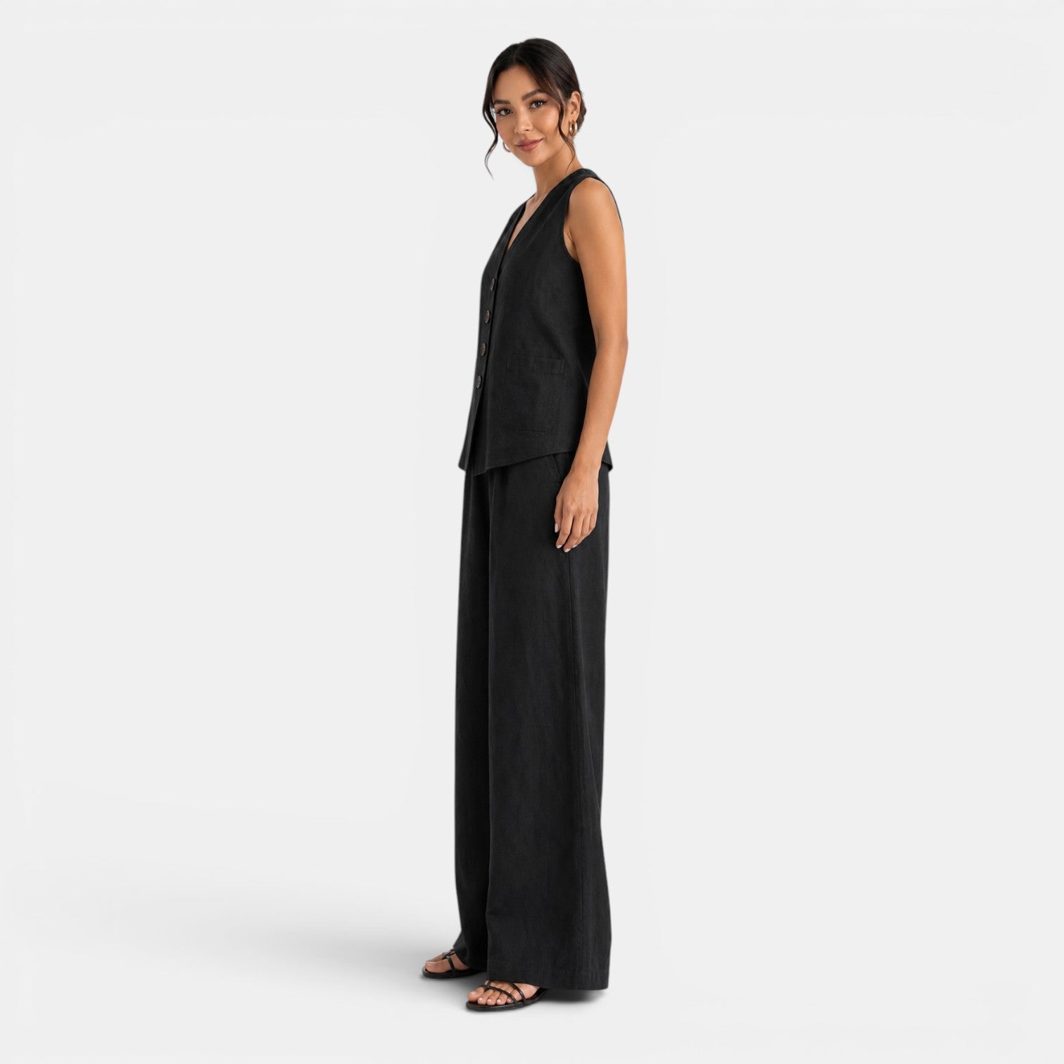 Conjunto Mujer Lino Chaleco Pantalón