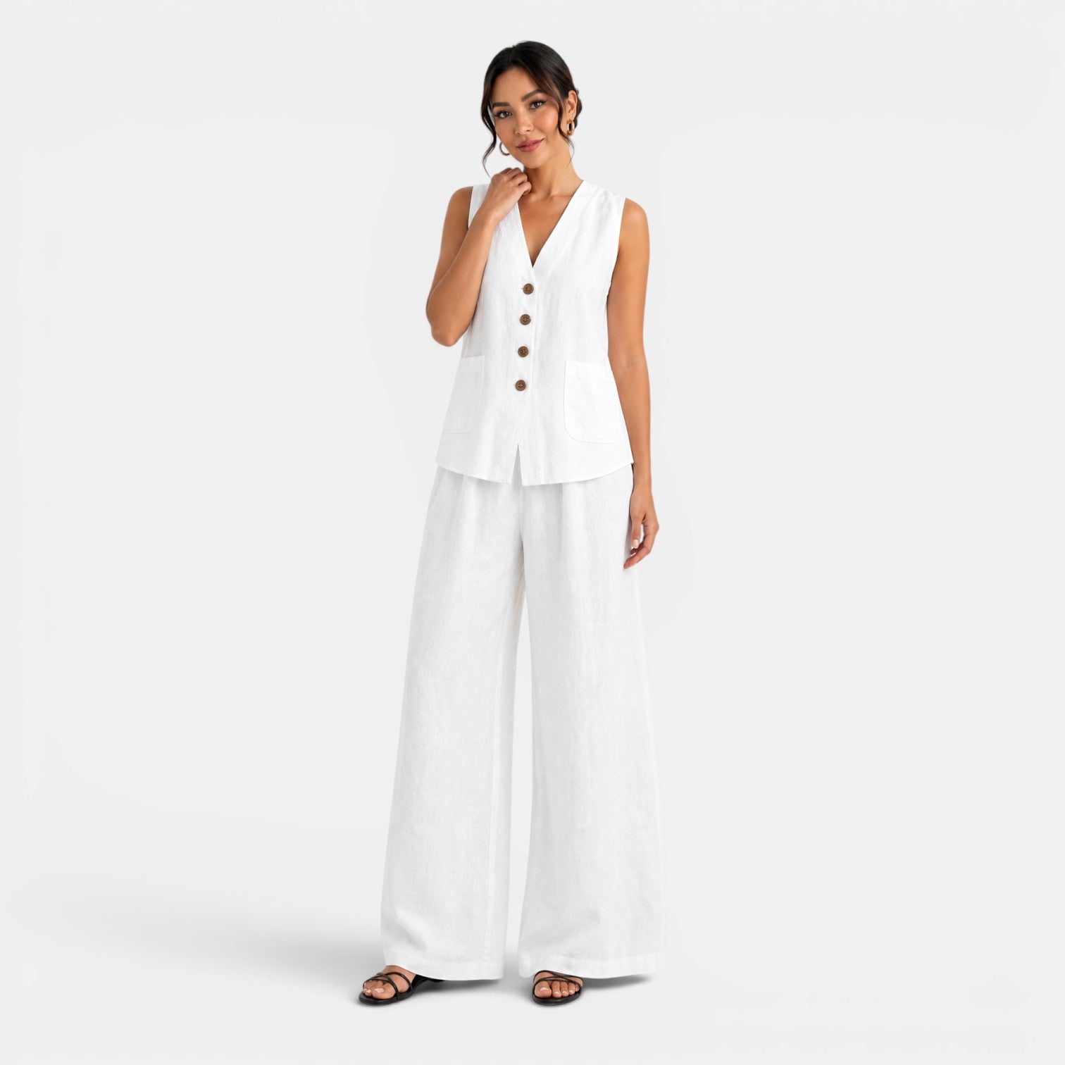 Conjunto Mujer Lino Chaleco Pantalón