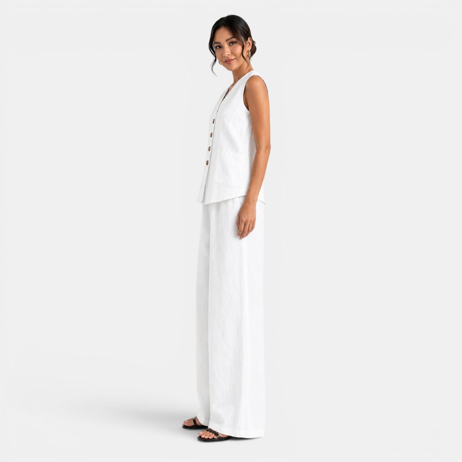 Conjunto Mujer Lino Chaleco Pantalón