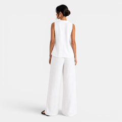 Women's Linen 2-Piece Set - Sleeveless Vest and Wide-Leg Pants