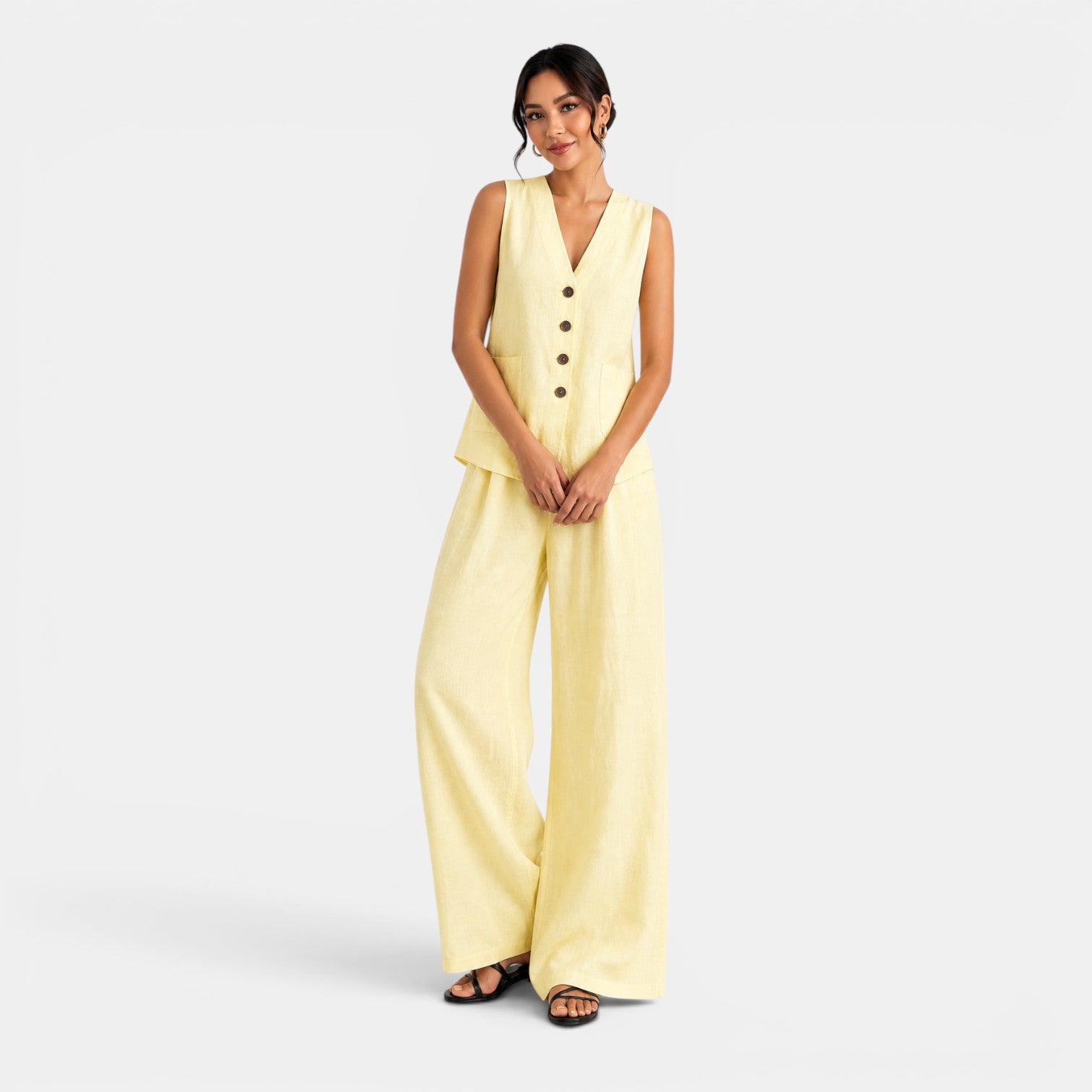 Conjunto Mujer Lino Chaleco Pantalón