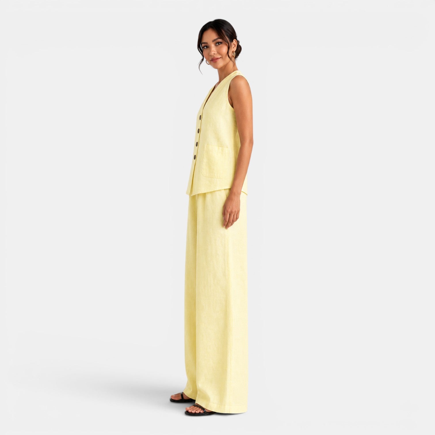 Conjunto Mujer Lino Chaleco Pantalón