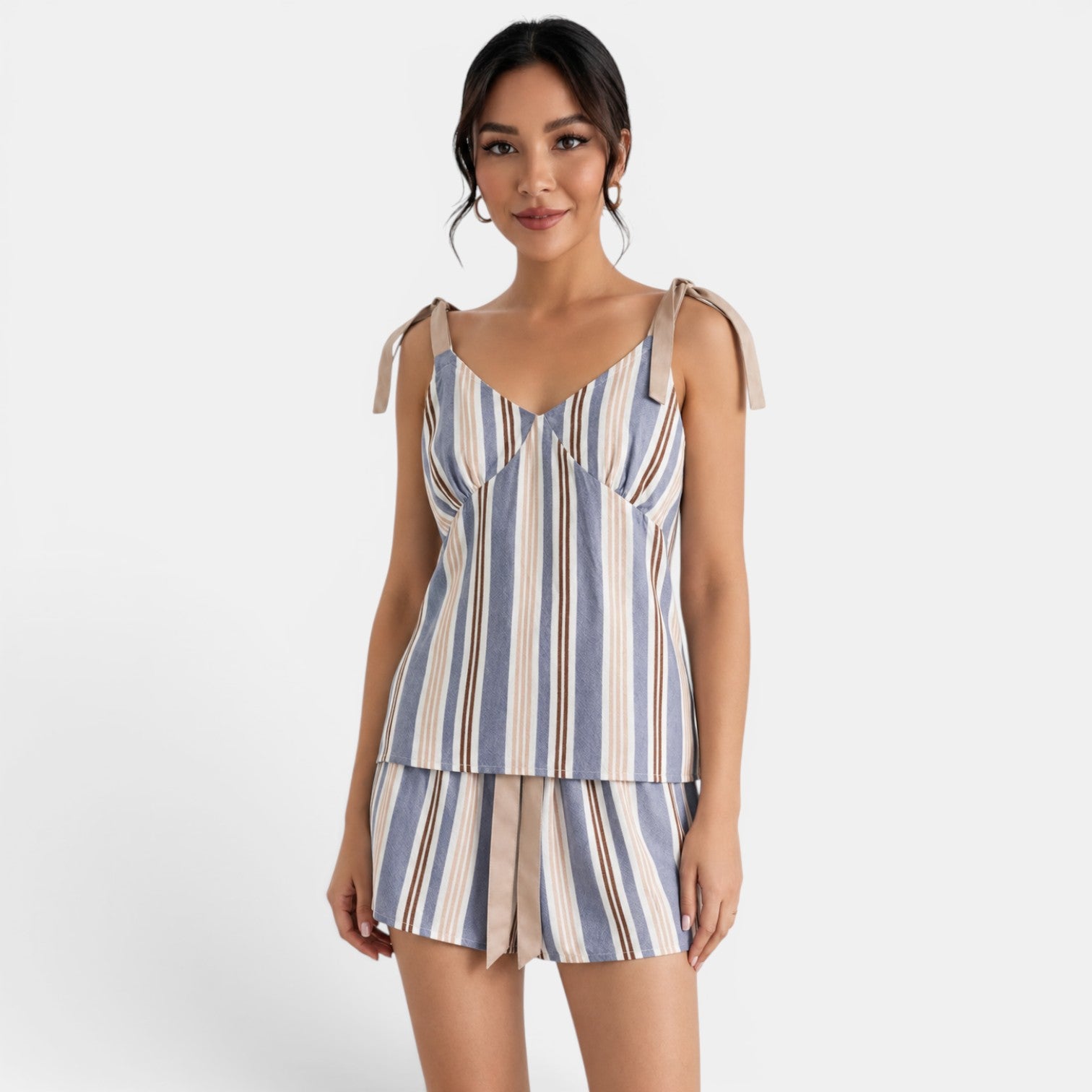 Conjunto Lino Mujer Rayas Azul