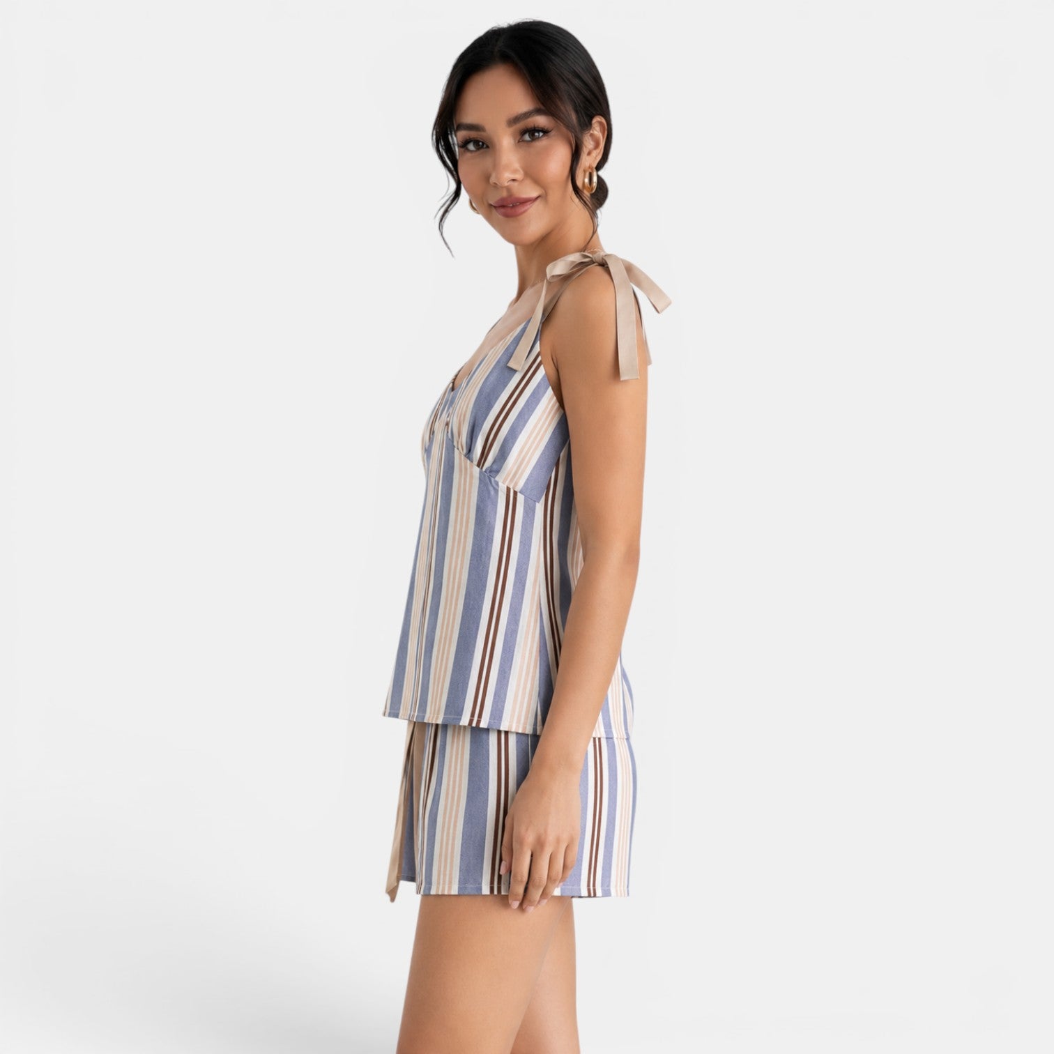 Conjunto Lino Mujer Rayas Azul