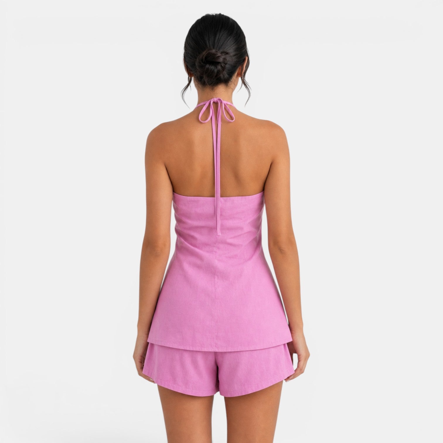 Conjunto Mujer Rosa Top Halter y Shorts
