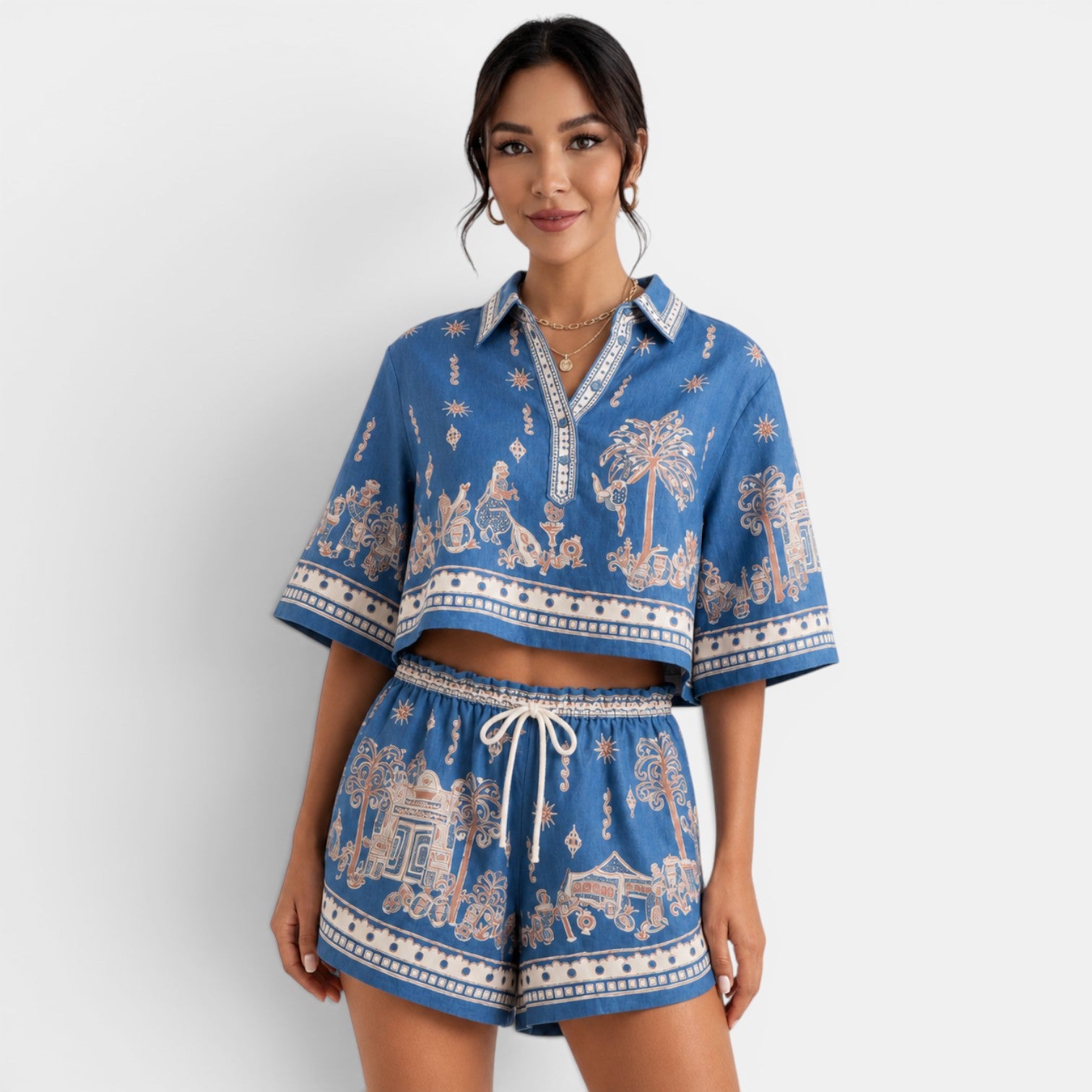 Conjunto Mujer Lino Boho Azul