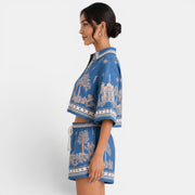 Conjunto Mujer Lino Boho Azul