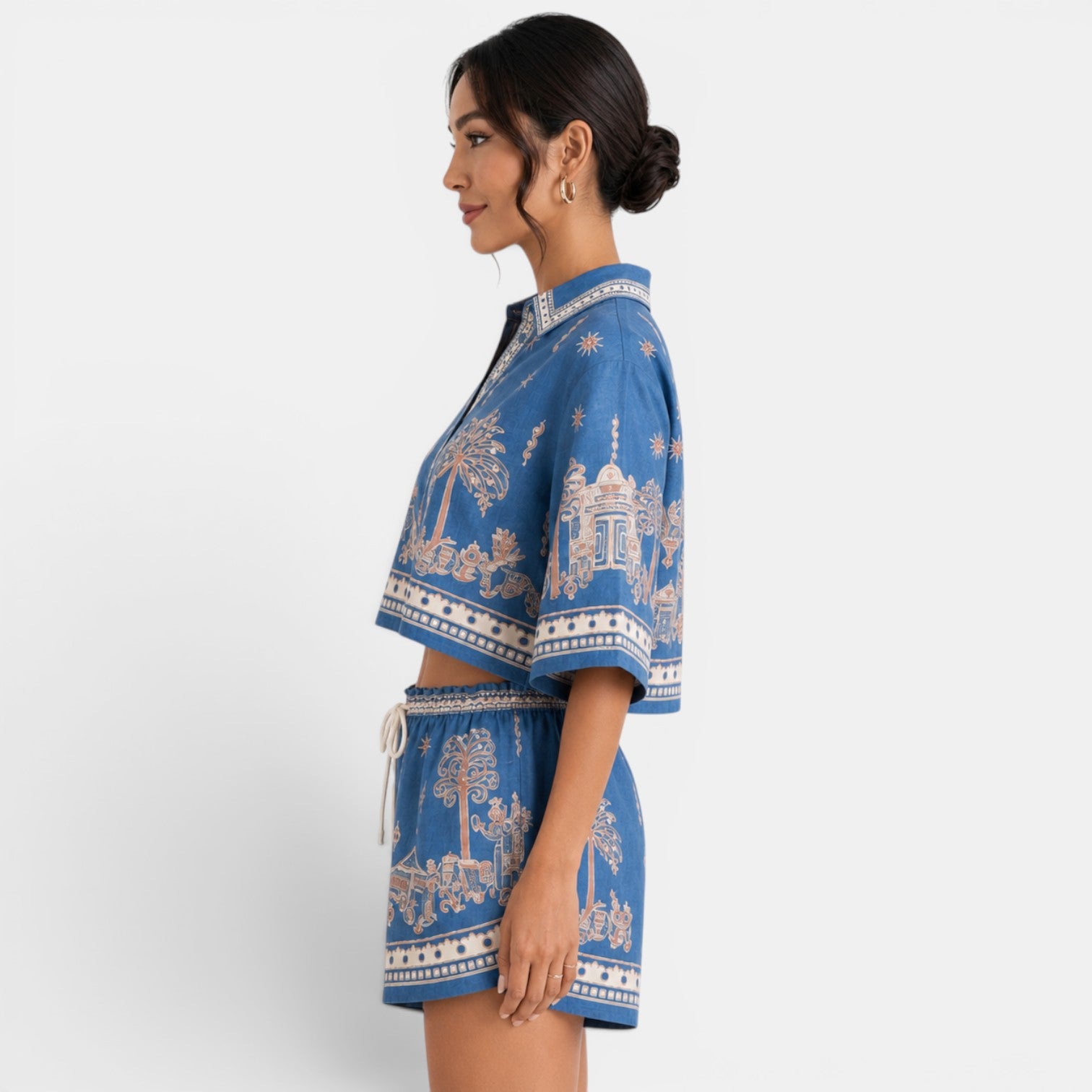 Conjunto Mujer Lino Boho Azul
